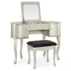 Kelly Silver Rounded Mirror Vanity Set With Stool 1 Kelly Silver Rounded Mirror Vanity Set With Stool -Home Furniture Store 810389505 1