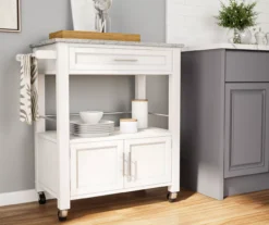 White Double Door Kitchen Cart With Granite Top -Home Furniture Store 810389516 2