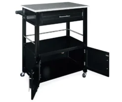 Black Double Door Kitchen Cart With Granite Top -Home Furniture Store 810389517 2