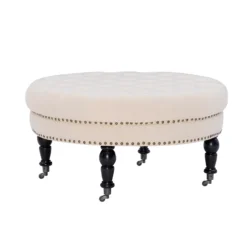 Claire Cream Round French Country Ottoman -Home Furniture Store 810389634 4