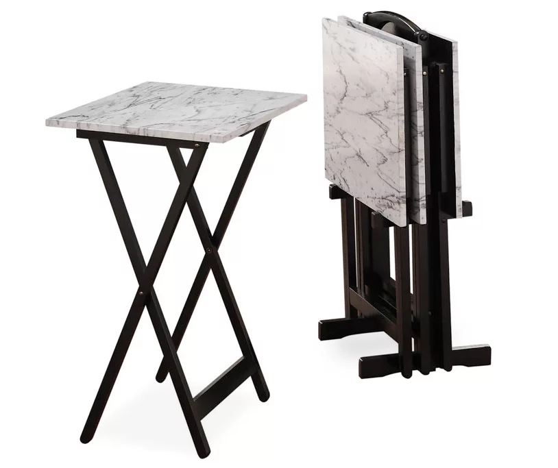 Davis White Faux Marble Tray Tables with Stand, 5-Piece Set Davis White Faux Marble Tray Tables With Stand, 5-Piece Set -Home Furniture Store 810389673 2