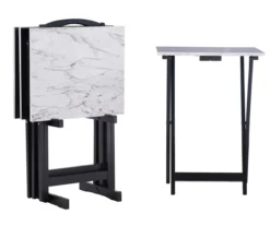 Davis White Faux Marble Tray Tables With Stand, 5-Piece Set 4 Davis White Faux Marble Tray Tables With Stand, 5-Piece Set -Home Furniture Store 810389673 A0 1