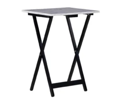 Davis White Faux Marble Tray Tables With Stand, 5-Piece Set 7 Davis White Faux Marble Tray Tables With Stand, 5-Piece Set -Home Furniture Store 810389673 A0 2
