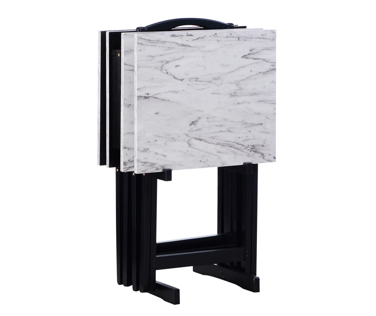 Davis White Faux Marble Tray Tables with Stand, 5-Piece Set Davis White Faux Marble Tray Tables With Stand, 5-Piece Set -Home Furniture Store 810389673 A0 3