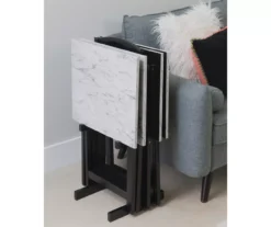 Davis White Faux Marble Tray Tables With Stand, 5-Piece Set 6 Davis White Faux Marble Tray Tables With Stand, 5-Piece Set -Home Furniture Store 810389673 B0 2