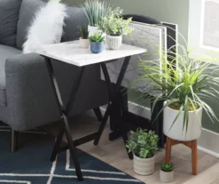 Davis White Faux Marble Tray Tables With Stand, 5-Piece Set 8 Davis White Faux Marble Tray Tables With Stand, 5-Piece Set -Home Furniture Store 810389673 B0 3