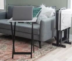 Davis White Faux Marble Tray Tables With Stand, 5-Piece Set 12 Davis White Faux Marble Tray Tables With Stand, 5-Piece Set -Home Furniture Store 810389673 B0 5