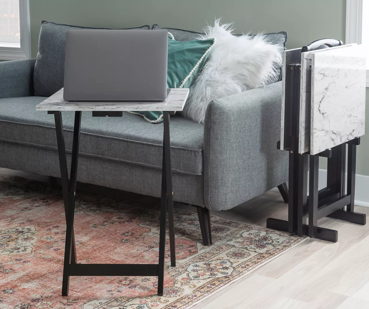 Davis White Faux Marble Tray Tables with Stand, 5-Piece Set Davis White Faux Marble Tray Tables With Stand, 5-Piece Set -Home Furniture Store 810389673 B0 5