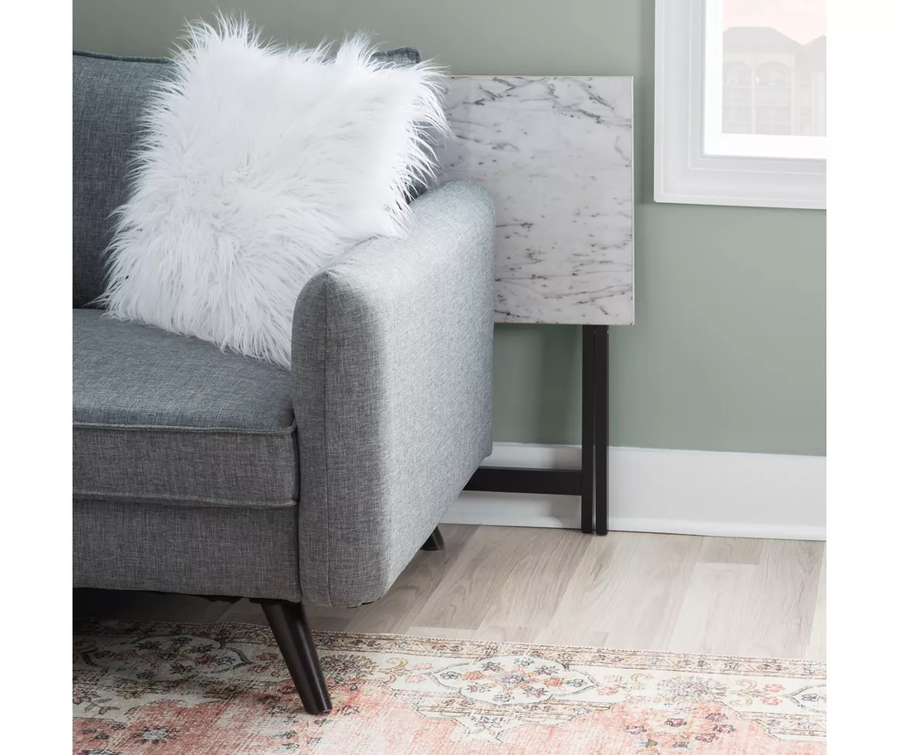 Davis White Faux Marble Tray Tables with Stand, 5-Piece Set Davis White Faux Marble Tray Tables With Stand, 5-Piece Set -Home Furniture Store 810389673 B0 6