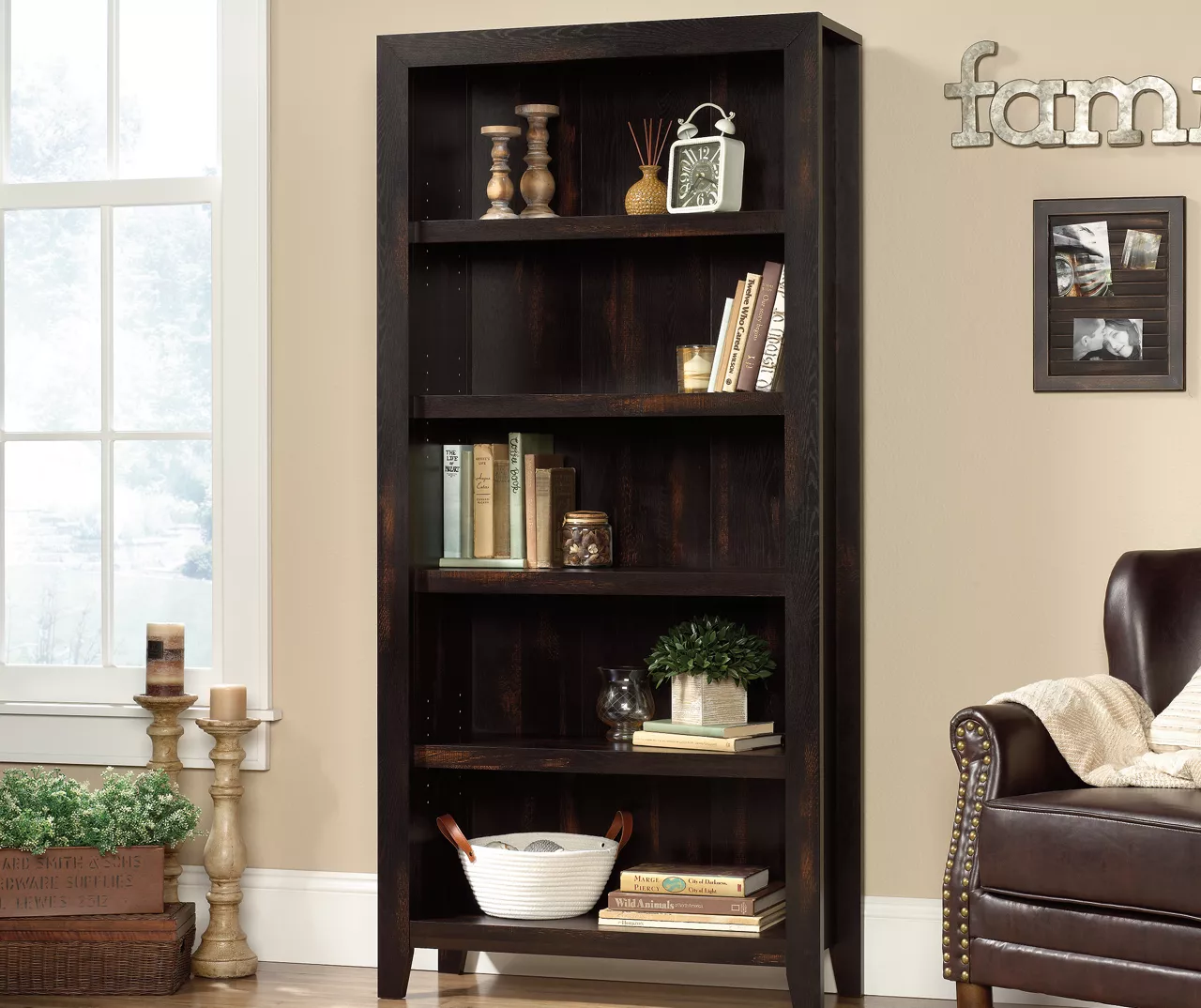 Dakota Char 5-Shelf Pine Bookcase Dakota Char 5-Shelf Pine Bookcase -Home Furniture Store 810406228 3