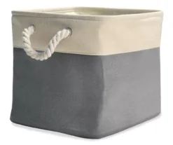 Gray & Cream Fabric Storage Bin With Rope Handles -Home Furniture Store 810448615 21