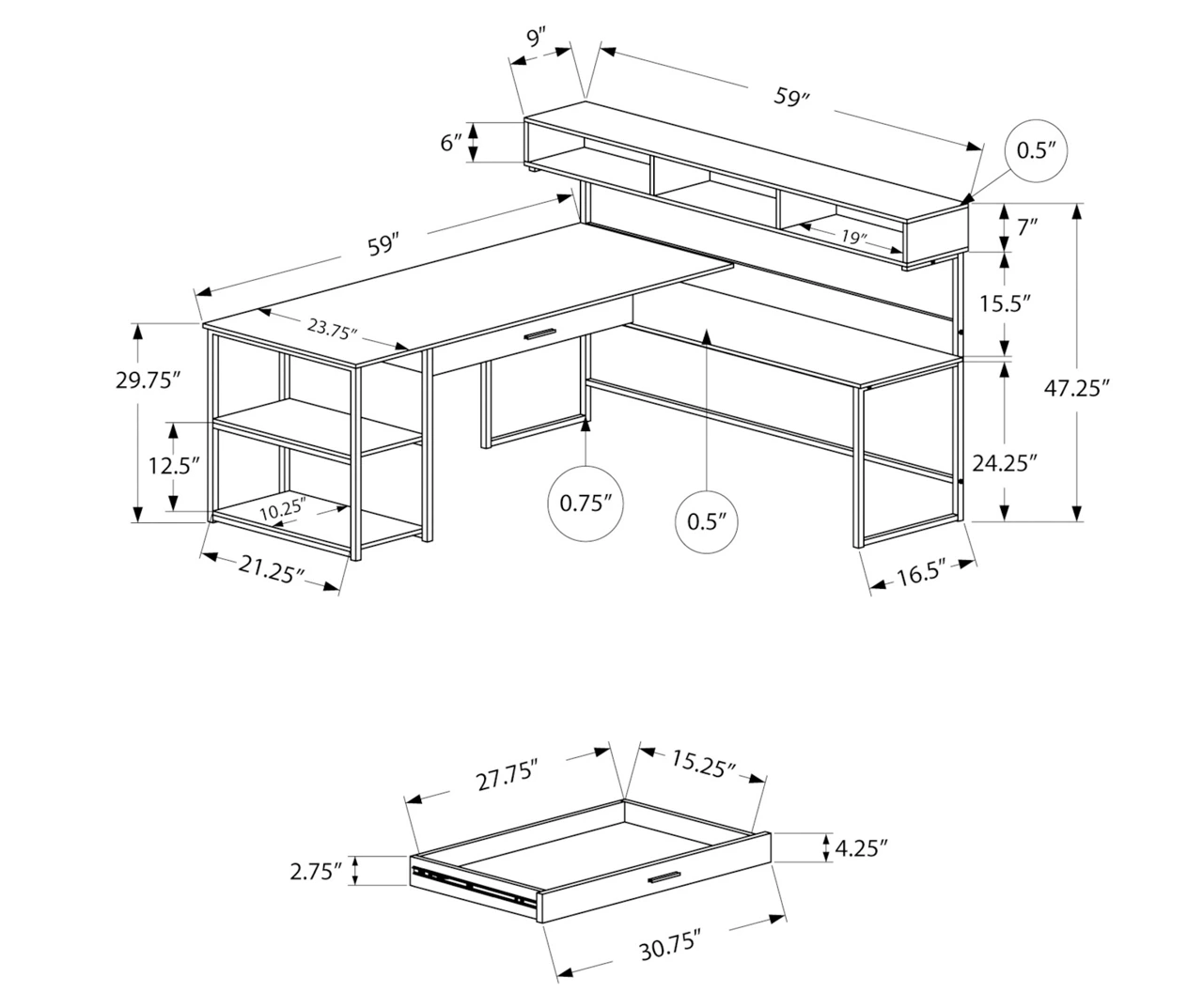 Dark Taupe & Black L-Shaped Corner Desk Dark Taupe & Black L-Shaped Corner Desk -Home Furniture Store 810512936 3