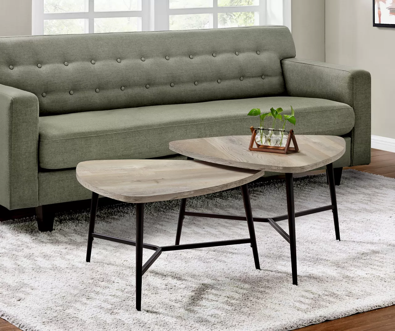 Taupe Reclaimed Triangular 2-Piece Nesting Table Set Taupe Reclaimed Triangular 2-Piece Nesting Table Set -Home Furniture Store 810512994 1