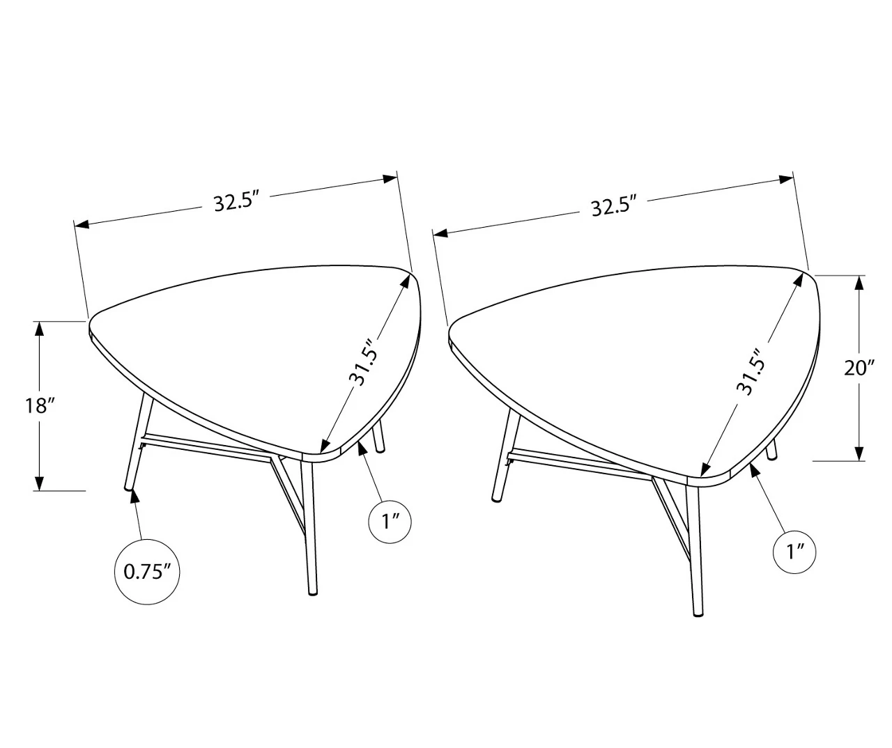 Taupe Reclaimed Triangular 2-Piece Nesting Table Set Taupe Reclaimed Triangular 2-Piece Nesting Table Set -Home Furniture Store 810512994 3