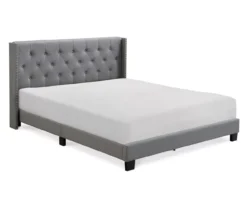 Gray Upholstered Shelter Wingback Queen Bed