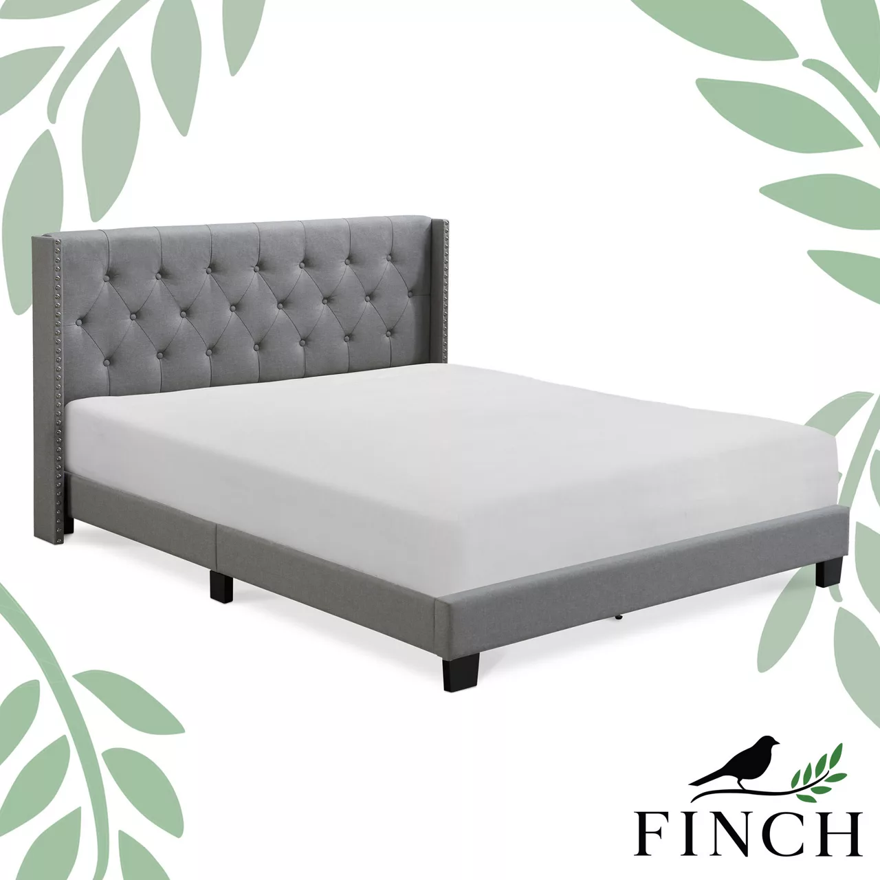 Gray Upholstered Shelter Wingback Queen Bed Gray Upholstered Shelter Wingback Queen Bed -Home Furniture Store 810513491