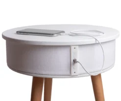 White End Table With Bluetooth Speaker & USB Port 4 White End Table With Bluetooth Speaker & USB Port -Home Furniture Store 810513610 2