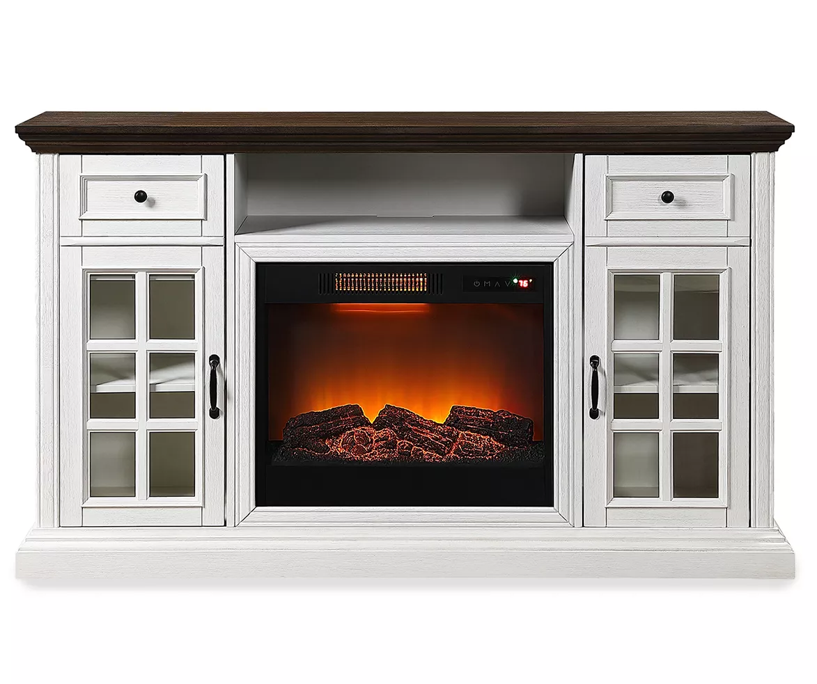 60" Brown & White Glass Door Fireplace Console 60" Brown & White Glass Door Fireplace Console -Home Furniture Store 810521149 1