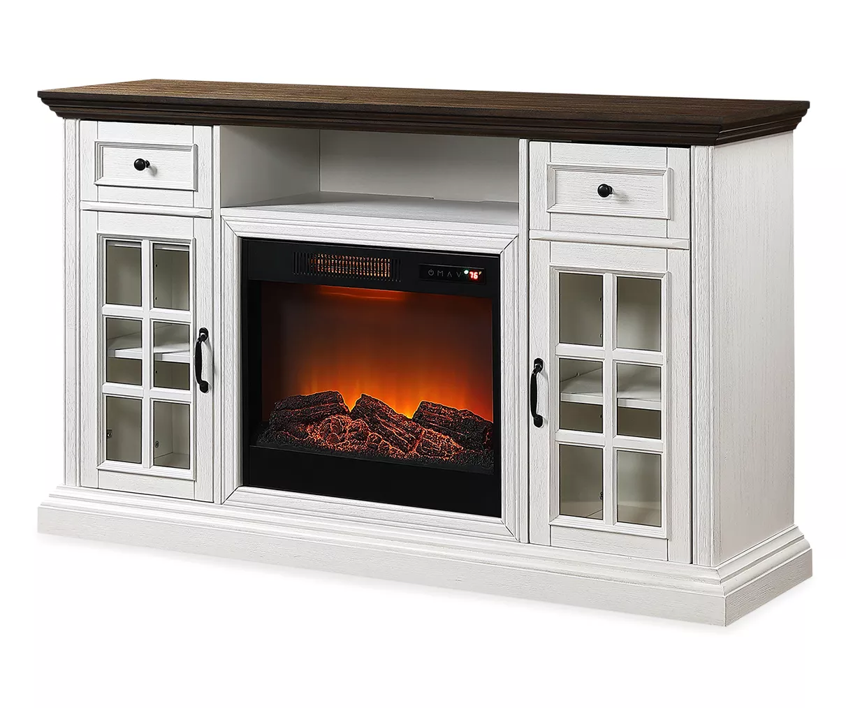 60" Brown & White Glass Door Fireplace Console 60" Brown & White Glass Door Fireplace Console -Home Furniture Store 810521149 2