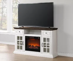 60" Brown & White Glass Door Fireplace Console 4 60" Brown & White Glass Door Fireplace Console -Home Furniture Store 810521149 3