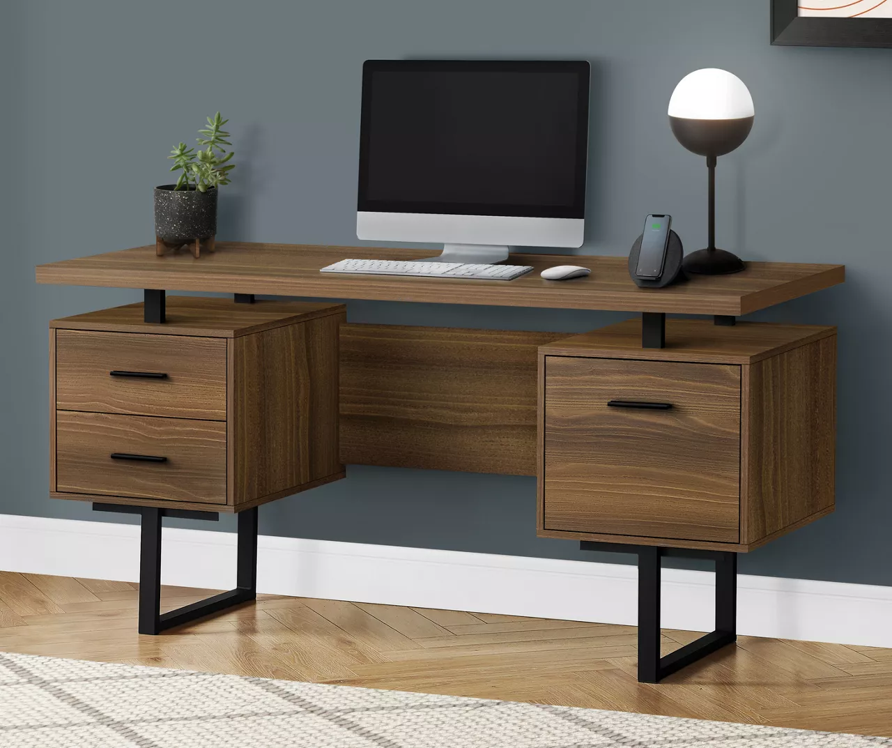 60" Walnut Woodgrain & Black Floating Desk 60" Walnut Woodgrain & Black Floating Desk -Home Furniture Store 810527324 1