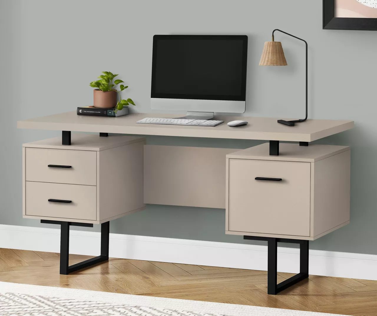 60" Taupe & Black Floating Desk 60" Taupe & Black Floating Desk -Home Furniture Store 810527326 1