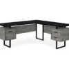 Faux Concrete & Black 3-Drawer L-Shaped Corner Desk -Home Furniture Store 810527375 2