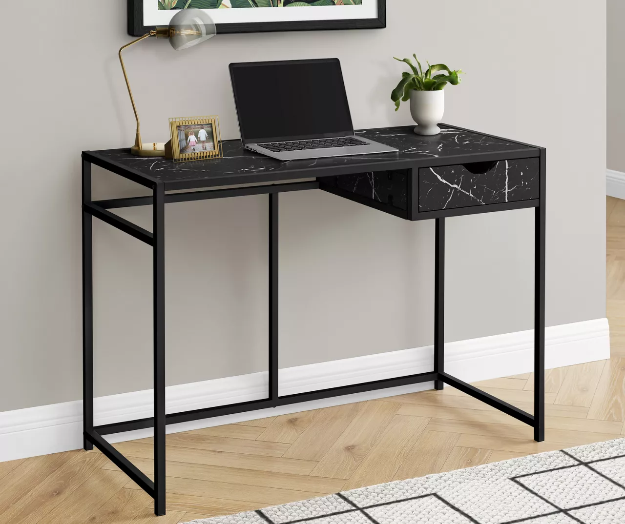 Black Marble Look Computer Desk Black Marble Look Computer Desk -Home Furniture Store 810533363 1 1