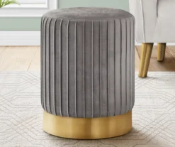 Pleated Velvet Upholstered Ottoman -Home Furniture Store 810533427 1