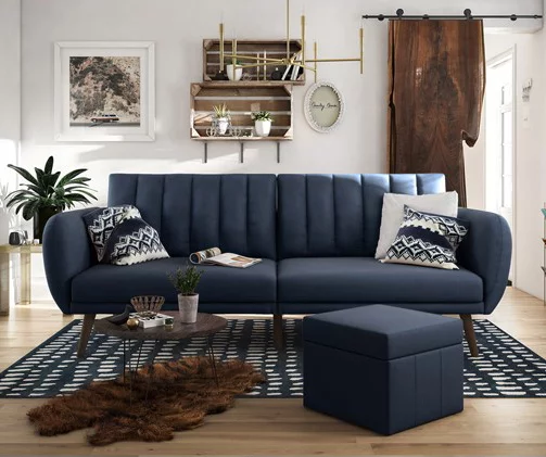 Brittany Navy Blue Linen Convertible Sleeper Futon Brittany Navy Blue Linen Convertible Sleeper Futon -Home Furniture Store 810535269 1