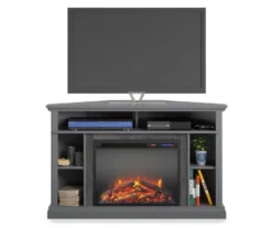 Flaxton Graphite Gray Electric Corner Fireplace Console -Home Furniture Store 810538183 2