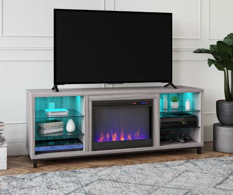 70" Intrepid Light Walnut Deluxe Electric Fireplace Console 70" Intrepid Light Walnut Deluxe Electric Fireplace Console -Home Furniture Store 810538245 1