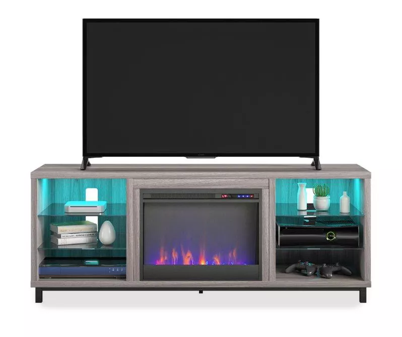 70" Intrepid Light Walnut Deluxe Electric Fireplace Console 70" Intrepid Light Walnut Deluxe Electric Fireplace Console -Home Furniture Store 810538245 2