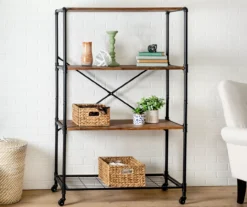 Rustic Black 4-Tier Industrial Rolling Bookshelf -Home Furniture Store 810539937 2