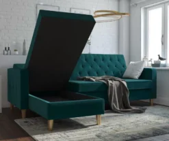 CosmoLiving Liberty Green Velvet Sectional Storage Futon -Home Furniture Store 810541026 2