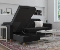CosmoLiving Liberty Black Velvet Sectional Storage Futon -Home Furniture Store 810541040 2