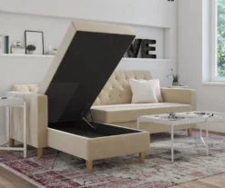 CosmoLiving Liberty Ivory Velvet Sectional Storage Futon -Home Furniture Store 810541041 2