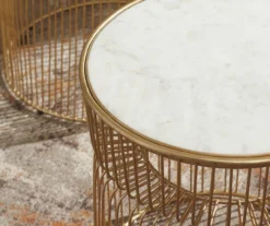 Vernway White Marble & Gold Metal 2-Piece Accent Table Set -Home Furniture Store 810542168 2