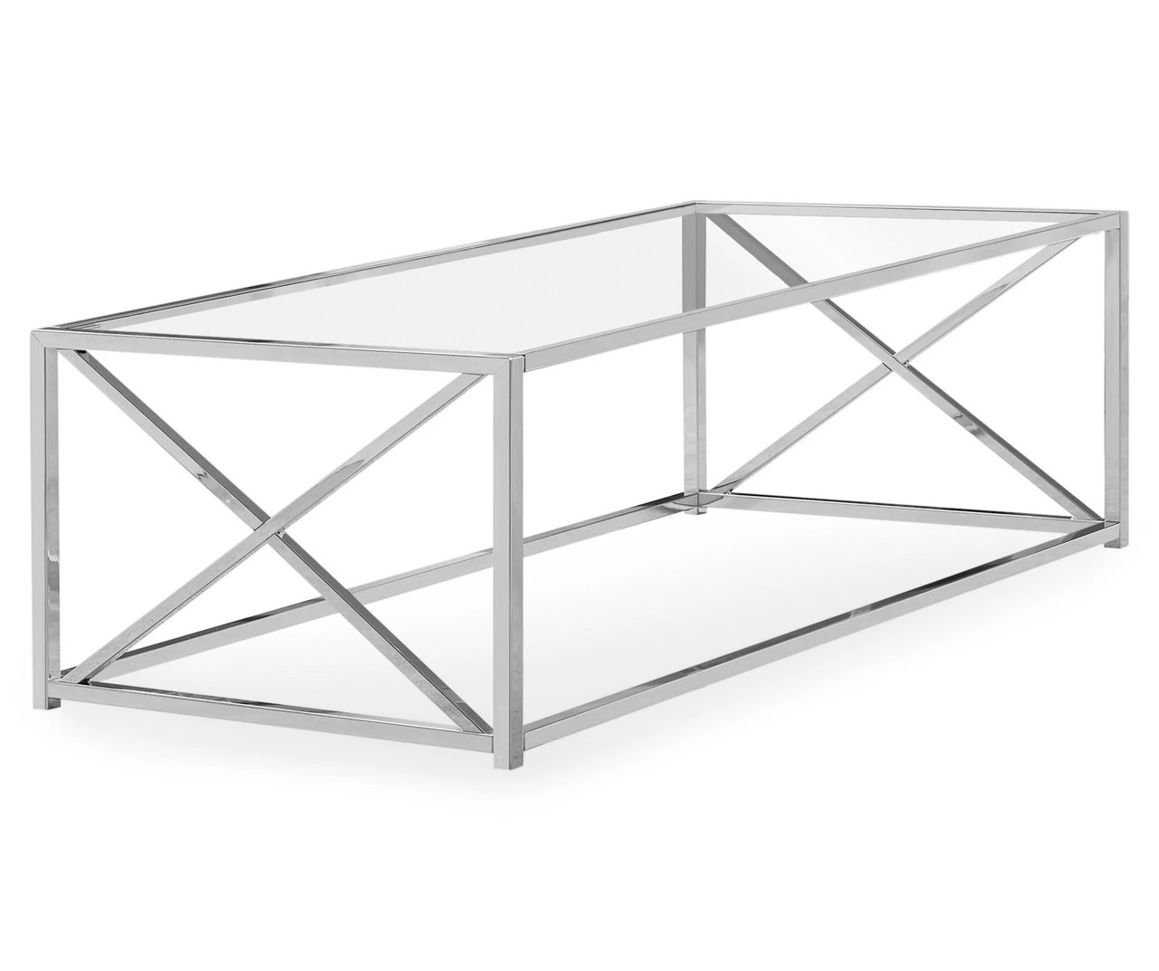 Tempered Glass & Chrome Metal X Coffee Table Tempered Glass & Chrome Metal X Coffee Table -Home Furniture Store 810542388 2 1