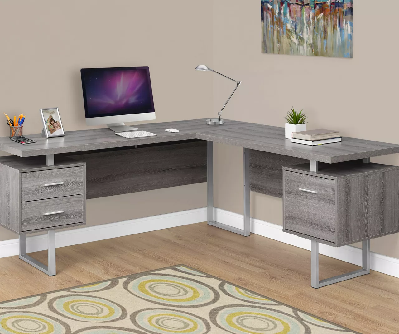 Monarch Metal 3-Drawer L-Shaped Computer Desk Monarch Metal 3-Drawer L-Shaped Computer Desk -Home Furniture Store 810542416 1