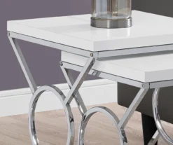 Glossy White Chrome Metal 2-Piece Nesting Table Set -Home Furniture Store 810542468 3