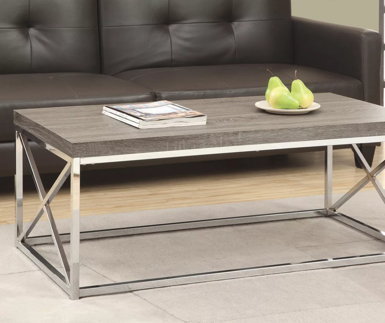 Dark Taupe & Chrome Metal Coffee Table Dark Taupe & Chrome Metal Coffee Table -Home Furniture Store 810542479 1