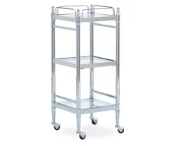 Hawkins Chrome & Glass 3-Shelf Rolling Cart
