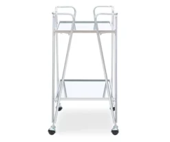 Hampton Silver 2-Shelf Rolling Steel Bar Cart 4 Hampton Silver 2-Shelf Rolling Steel Bar Cart -Home Furniture Store 810543098 4