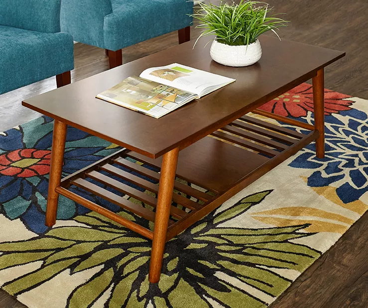 Presley Brown 2-Tier Slatted Wood Coffee Table Presley Brown 2-Tier Slatted Wood Coffee Table -Home Furniture Store 810543148 2