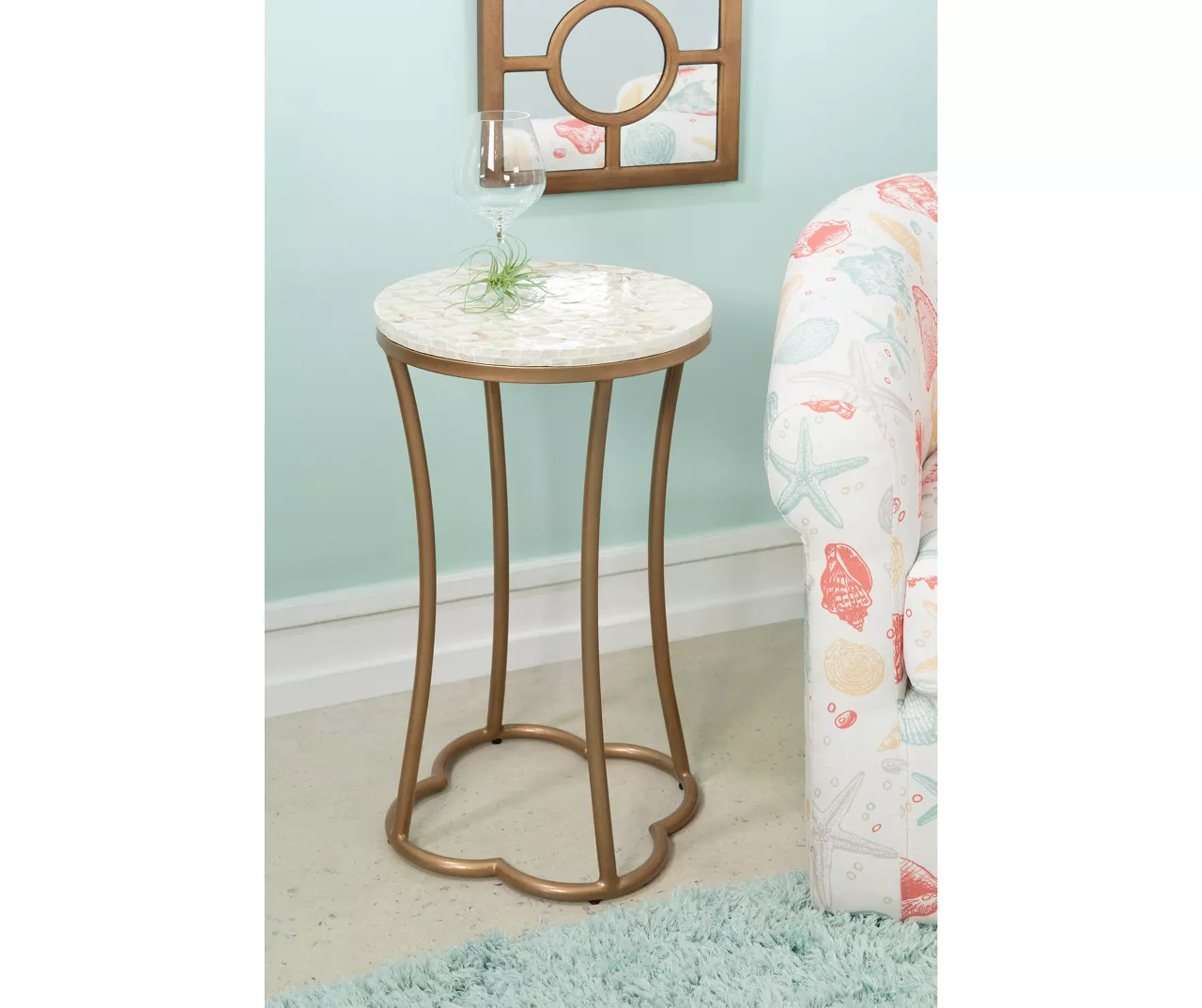 Globa Designs White & Gold Capiz Mosaic Beehive Accent Table Globa Designs White & Gold Capiz Mosaic Beehive Accent Table -Home Furniture Store 810543194 B0