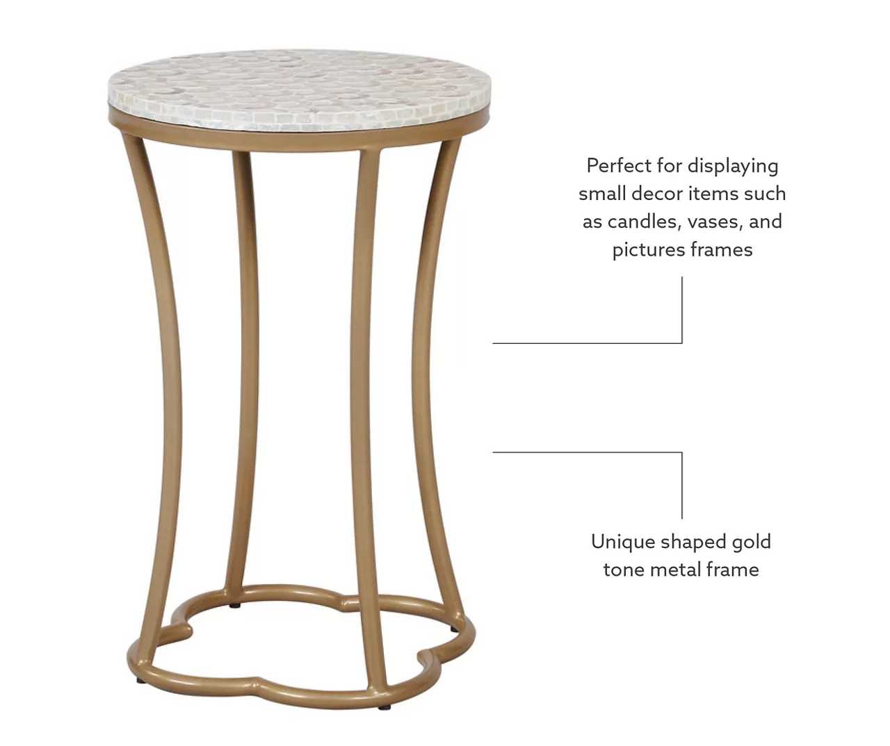 Globa Designs White & Gold Capiz Mosaic Beehive Accent Table Globa Designs White & Gold Capiz Mosaic Beehive Accent Table -Home Furniture Store 810543194 M0 1
