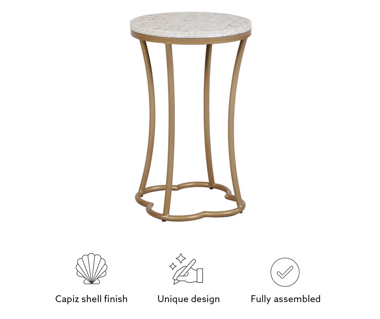 Globa Designs White & Gold Capiz Mosaic Beehive Accent Table Globa Designs White & Gold Capiz Mosaic Beehive Accent Table -Home Furniture Store 810543194 M0 3