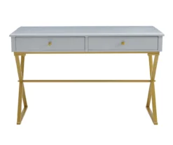 Glam Gray & Gold 2-Drawer Campaign Desk -Home Furniture Store 810543219 A0 2