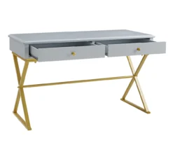 Glam Gray & Gold 2-Drawer Campaign Desk -Home Furniture Store 810543219 A0 5